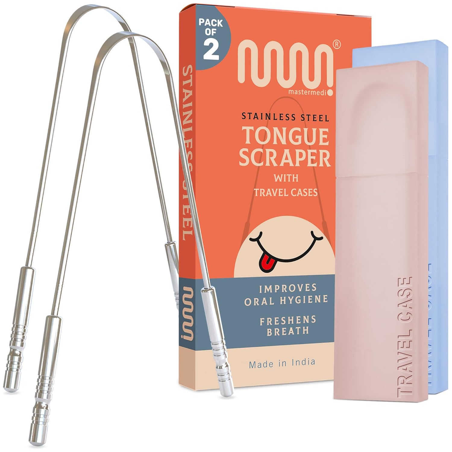 MasterMedi Tongue Scraper for Adults with Multicolor Travel